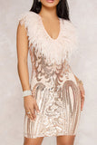 namcoverse Feather Trim Luxe Sequined Mini Dress