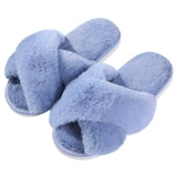 Slippers Fashion Plush Slippers For Women Winter Cozy Fluffy Slippers Indoor Open Toe Flat Fuzzy House Slippers With Cross Band BRVD