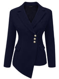 Solid Color Open Front Blazer, Casual Lapel Neck Button Long Sleeve Asymmetrical Hem Blazer For Every Day, Women's Clothing