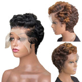 180Density Blonde Highlight Colored Short Curly Human Hair Wig 13X4 HD Lace Frontal Wigs Pixie Cut Bob Wigs Brazilian Hair Preplucked Hairline