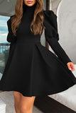 namcoverse Solid Color Puff Sleeve Pretty A-Line Mini Dress