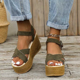 Slippers Summer Wedge Sandals  Fashion Weave Platform Plus Size High Heel Sandalias Thick Bottom Retro Open Toe Ladies Shoes Y2302