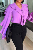 namcoverse Solid Color Modern Ruffle Patchwork Blouse