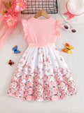 Girls Charming Butterfly Print Loose Fit Comfy Casual Dress - Slight Stretch, Polyester, Belted, Perfect for Summer Holiday Outings and Everyday Wear