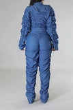 namcoverse Solid Color Unique Ruched Pant Suit