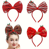 Set of 4 Christmas Headbands - Festive Red Bow with Snowflake Design, Woven Polyester Material, for Women and Girls - Perfect for Holiday Decor, Weddings, Birthday Parties