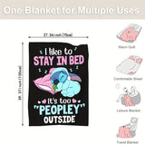 1pc Contemporary Animated Character Print Flannel Throw Blanket, Hypoallergenic Cozy Soft Multipurpose All-Season Knitted Throw for Bed Sofa Nap, Machine Washable, Digital Print Polyester - "I Like to Stay in Bed" Design