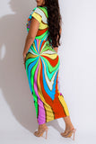 namcoverse Tribal Print Feminine Draped High Split Midi Dress