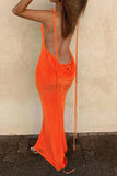 namcoverse Solid Color Elegant Tie Strap Backless Maxi Dress