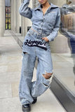 namcoverse Letter Embroidery Retro Ripped Jeans