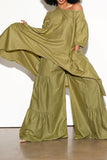 namcoverse Solid Color Flowy Irregular Oversized Wide Leg Pant Suit