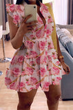 namcoverse Rose Print Girly Tiered Mini Dress