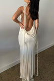 namcoverse Solid Color Elegant Tie Strap Backless Maxi Dress