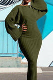 namcoverse Solid Color Ribbed Chic Batwing Sleeve Maxi Dress