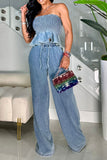 namcoverse Washed Denim Strapless Ruffled Smart Pant Suit