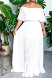 namcoverse Solid Color Off Shoulder Elegant Pleated Swing Maxi Dress