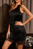 namcoverse Solid Color Elegant Tiered Tassel Mini Dress