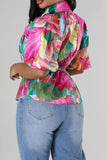 namcoverse Floral Print Puff Sleeve Sweet Peplum Blouse
