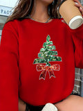 Women's Christmas Tree Print Long Sleeve Crew Neck Sweatshirt, Casual Polyester Knit Pullover, Festive Holiday Fashion Top for All Seasons