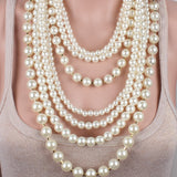 Women's Faux Pearl Beaded Necklace Multilayer Sweater Chain Jewelry