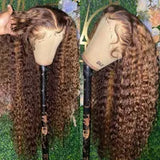 New Long Loose Deep Wave Human Hair Wigs for Black Women Ombre Brown /Blonde/Blue Colored Kinky Curly Synthetic Lace Front Wig Cosplay Party