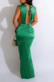 namcoverse Solid Color Striking Twisted High Split Maxi Dress