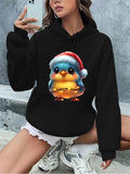 1pc Festive Christmas Bird Graphic Hoodie for Women - Casual Polyester Hooded Sweatshirt with Rib-Knit Collar, Festive Animal & Holiday Themed Pullover for Fall/Winter