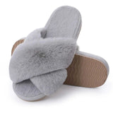 Slippers Comwarm Fashion Furry House Slippers Women Fluffy Fur Flip Flops Bedroom Fuzzy Flats Slippers Thick Sole Cross Band Indoor Shoes