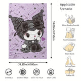 Sanrio Kuromi Cartoon Print Flannel Throw Blanket - Contemporary Style Digital Printing Knitted Polyester Soft Multipurpose All-Season Blanket for Living Room, Bedroom, Camping, Travel - 200-250g Lightweight Warmth