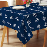 1pc Anchor Rudder Tablecloth - Durable Polyester, Waterproof, Wrinkle Resistant, Machine Washable, Scalloped Edge - Captivating Ocean Themed Decoration for Unforgettable Parties, Weddings, Picnics, Cafe Gatherings, and Family Reunions