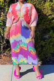 namcoverse Tie Dye Colorful Batwing Sleeve Midi Dress