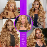 Peruvian Soft Hair Glueless Honey Blonde Body Wave Lace Front Wig 13x4 Colored Lace Front Human Hair Wigs HD Synthetic Lace Closure Wig 250 Density