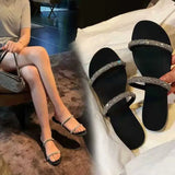 Slippers Slippers Womans Sandals New Bling Rinestones Flat Cross Sparkle Diamond Sandalias Planas Ladies Flats Slides Soes Summer H240326CVET