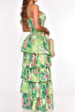 namcoverse Floral Print Sweet High Low Tiered Ruffle Maxi Dress