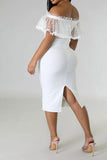 namcoverse Polka Dot Ruffle Off Shoulder Elegant Midi Dress
