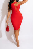 namcoverse Solid Color One Shoulder Unusual Midi Dress