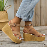 Slippers Summer Wedge Sandals  Fashion Weave Platform Plus Size High Heel Sandalias Thick Bottom Retro Open Toe Ladies Shoes Y2302