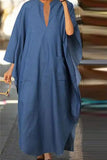 namcoverse Solid Color Simple Patch Pocket Denim Maxi Dress