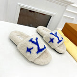 Wool integrated women slippers with soft plush open toe fur slippers fuzzy and fluffy home shoes indoor outdoor slippers