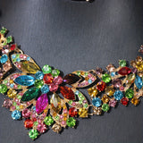 Retro Colorful Flower Crystal Chunky Necklace & Earrings Bridal Set Accessories Wedding Party Jewelry Set