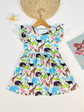 Girls Enchanting Animal Print Frill Sleeve A-line Dress - Lightweight Summer Fun for Holidays & Casual Wear - Perfect Gift Idea