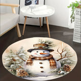 1pc Festive Christmas Snowman Round Area Rug - Soft, Lightweight, Machine Washable, Non-Slip Knit Fabric Polyester Bath Rug with 1.1cm Thickness - Perfect for Living Room, Bedroom, Chair Mat, Home & Hotel Flooring Decoration, Holiday Season Decor