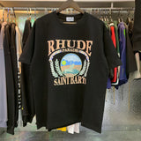 Top Craftsmanship Rhude Mens T Shirts summer Fashion designer tshirts Street Casual Short Sleeve Beach Style tees Cotton Printing Shirt 23SSS A124