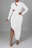 namcoverse Solid Color Cutout Modern Ruched High Split Midi Dress