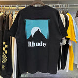 Top Craftsmanship Rhude Mens T Shirts summer Fashion designer tshirts Street Casual Short Sleeve Beach Style tees Cotton Printing Shirt 23SSS A124