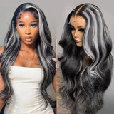 13X4 Lace Front Blue Highlight Black Wigs Transparent Lace Frontal Wig Brazilian Simulation Human Hair Body Wave Wig For Women