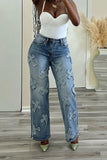 namcoverse Cross Applique Stylish Gradient Jeans