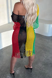 namcoverse Color Block Hollow-Out On-trend Tassel Beachwear