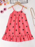 Girls Whimsical Polka Dot Dress - Delicate Spaghetti Strap, Sleeveless, Flirty Ruffle Hem, Halter Neckline - Perfect for Party Occasions, Ideal for Beach and Summer Fun