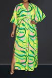 namcoverse Ripple Print Laid Back Side Split Maxi Dress